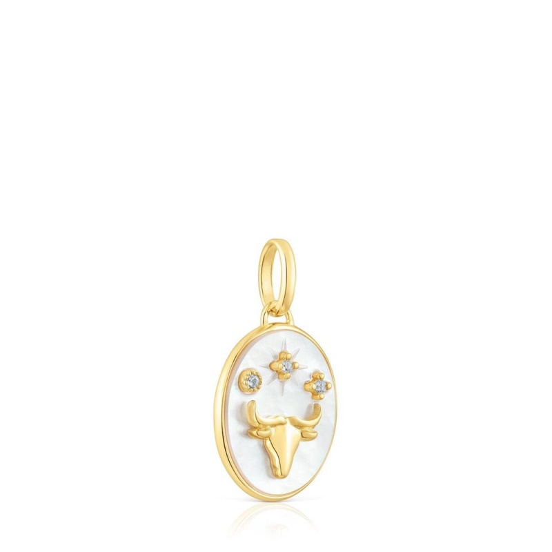 Collares TOUS Taurus Pendant in vermeil with mother-of-pearl topazes Horoscope Mujer Plateados | 4657BNWVO