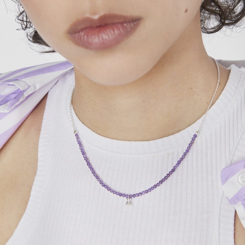 Collares TOUS amethyst Bold Bear Mujer Plateados | 2840ETDRM