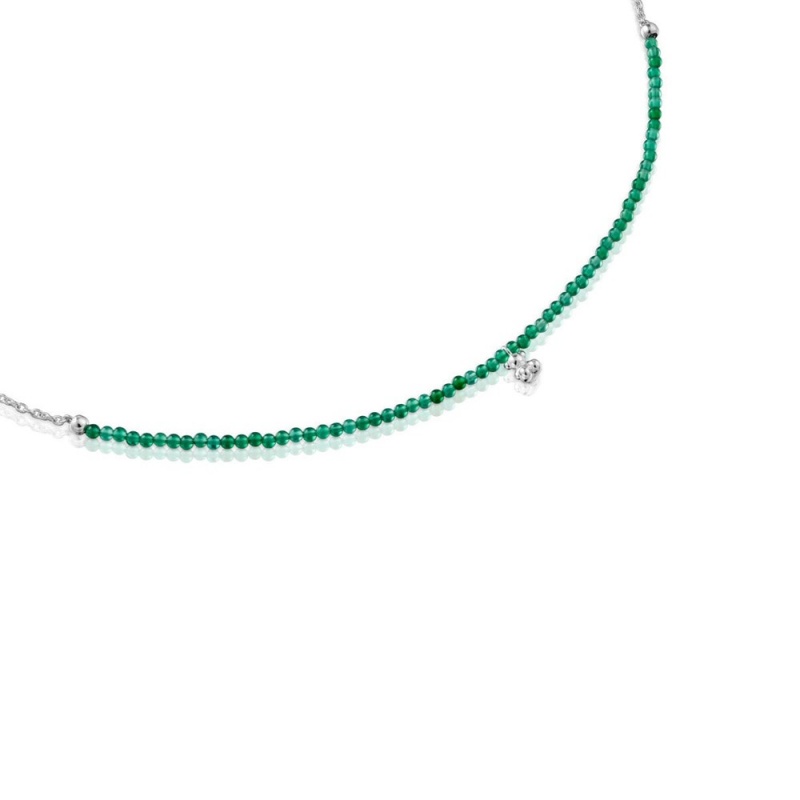 Collares TOUS treated chalcedony Bold Bear Mujer Plateados Verdes | 7120MEXAZ