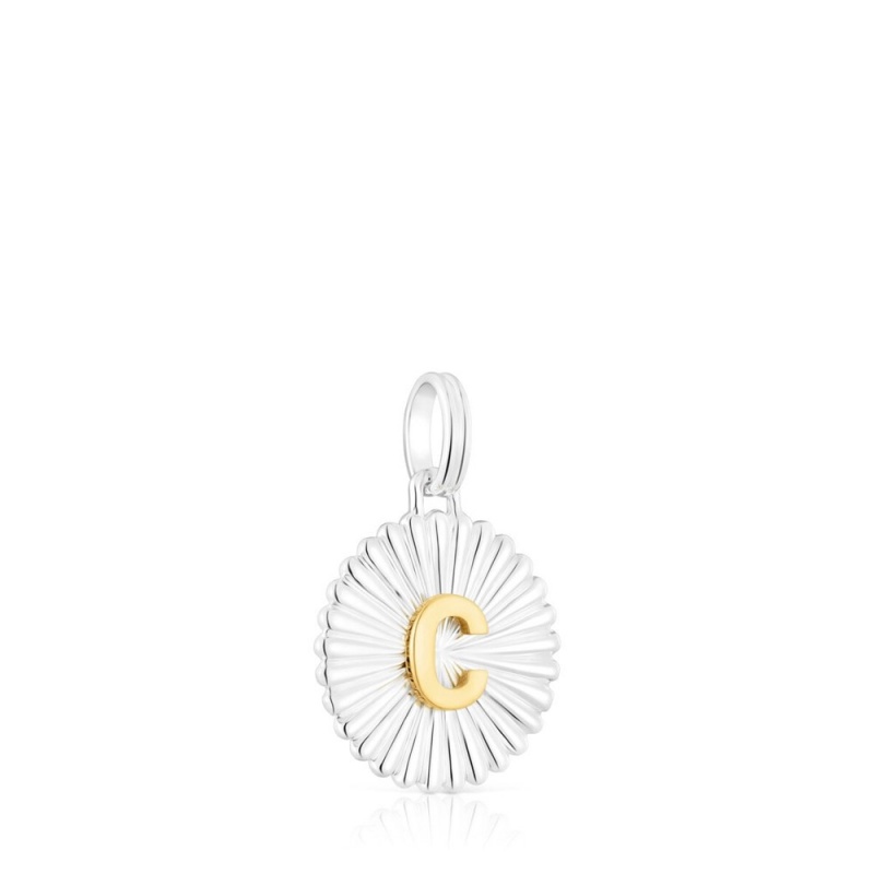 Collares TOUS vermeil Alphabet letter C medallion Pendant Mujer Plateados | 9184SJOUG