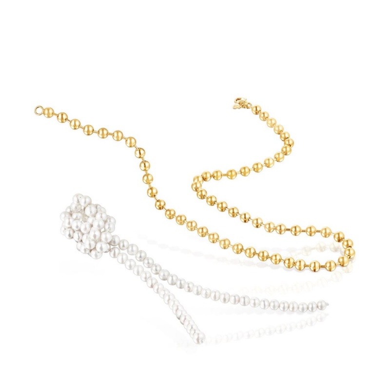 Collares TOUS vermeil Gloss with cultured pearls Mujer Plateados | 8420HFZJT