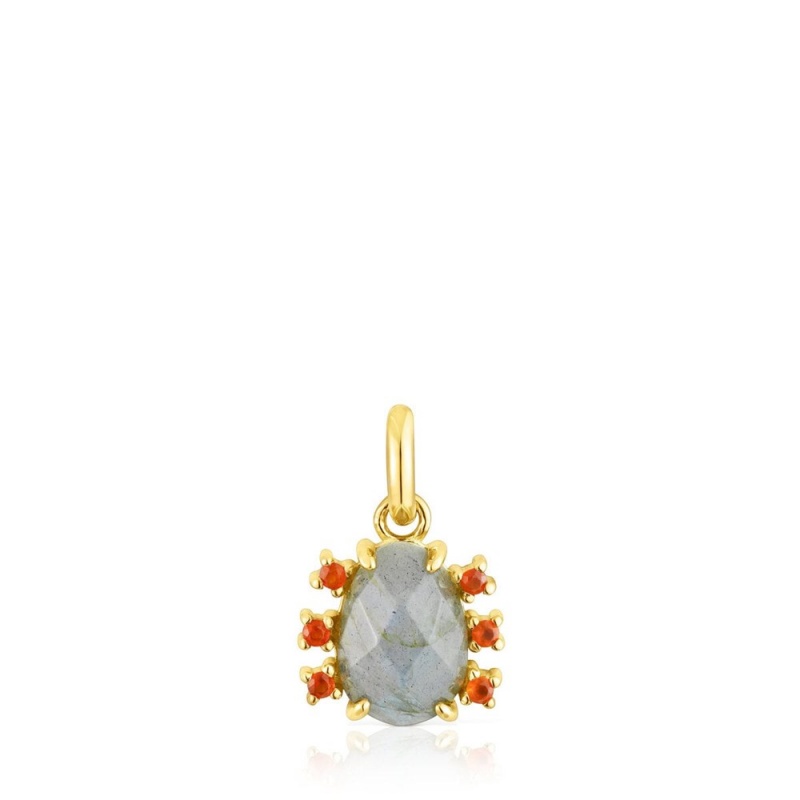 Collares TOUS vermeil Virtual Garden Pendant with labradorite carnelian Mujer Plateados | 2043TYHWU