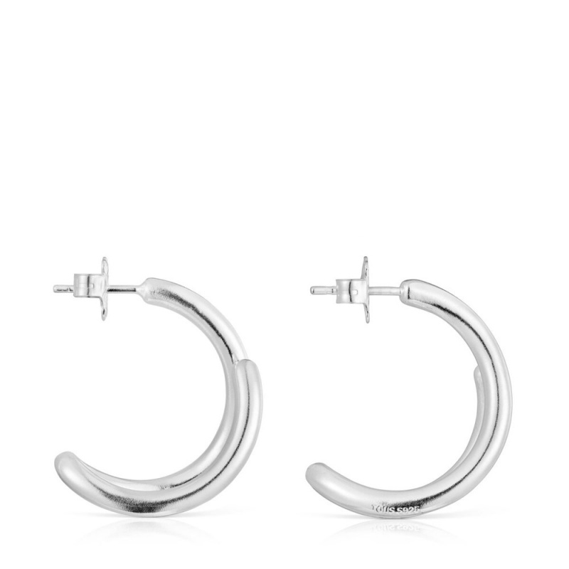 Pendientes TOUS Bent Hoop Mujer Plateados | 9584QDUGA