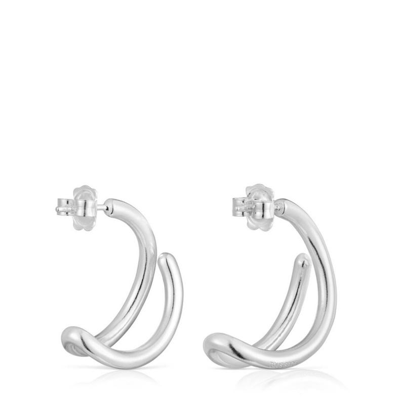 Pendientes TOUS Bent Hoop Mujer Plateados | 9584QDUGA