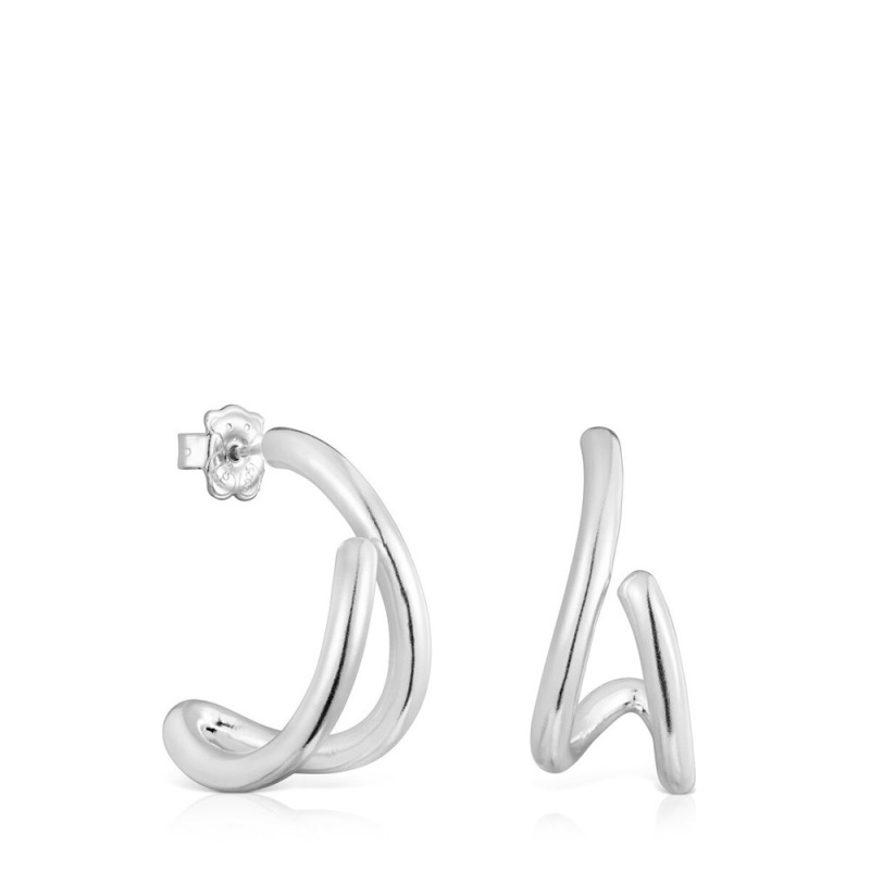 Pendientes TOUS Bent Hoop Mujer Plateados | 9584QDUGA