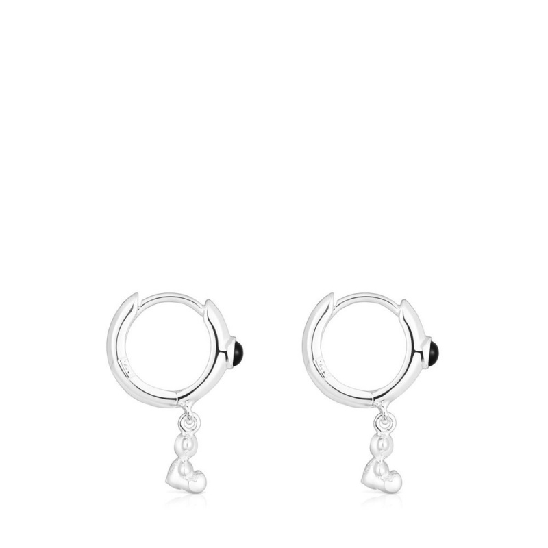 Pendientes TOUS Bold Bear Hoop with onyx bear charm Mujer Plateados Negros | 6318ZJQNA