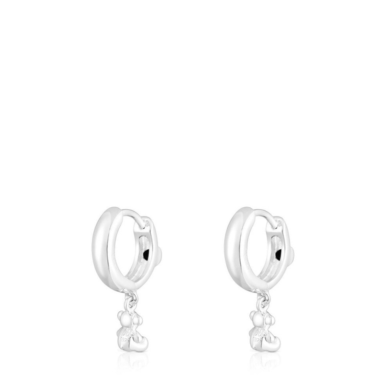 Pendientes TOUS Bold Bear Hoop with onyx bear charm Mujer Plateados Negros | 6318ZJQNA