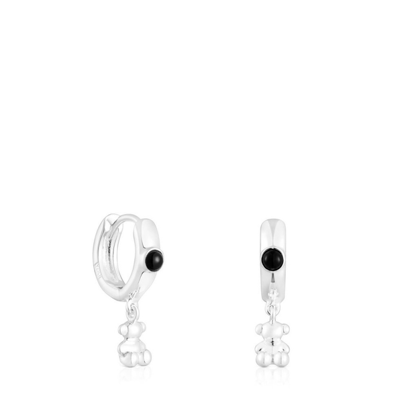 Pendientes TOUS Bold Bear Hoop with onyx bear charm Mujer Plateados Negros | 6318ZJQNA