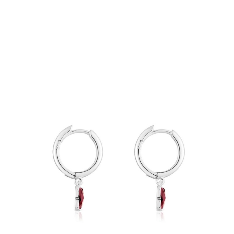 Pendientes TOUS Bold Motif Hoop with a rhodolite butterfly Mujer Plateados | 7346GOZNB