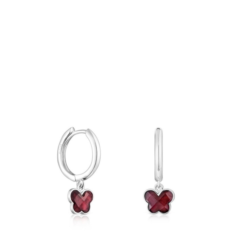 Pendientes TOUS Bold Motif Hoop with a rhodolite butterfly Mujer Plateados | 7346GOZNB