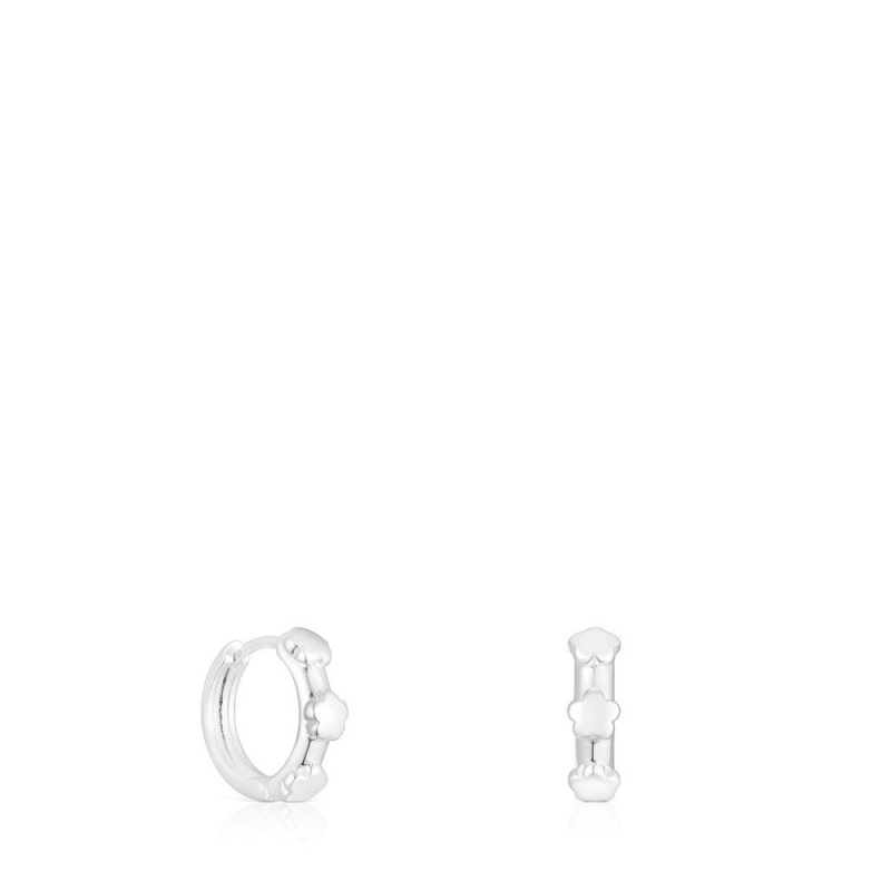 Pendientes TOUS Bold Motif flower motif Hoop Mujer Plateados Flores | 6273VQSKA