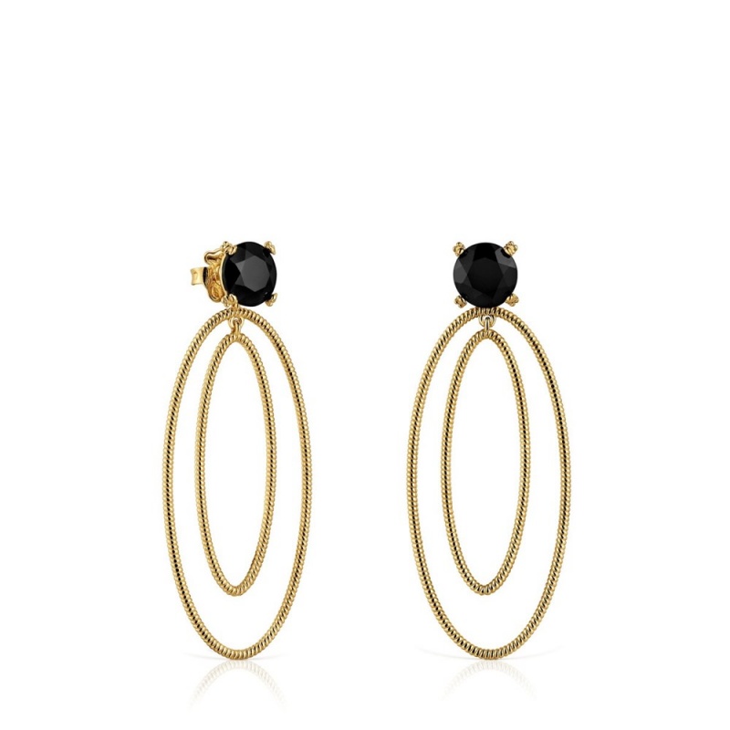 Pendientes TOUS Cachito Mío Hoop with 18 kt plating over onyx Mujer Dorados Plateados Negros | 1652BQALN