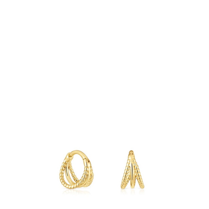 Pendientes TOUS Corta triple hoop embossed Basics Mujer Dorados | 9850RODNQ