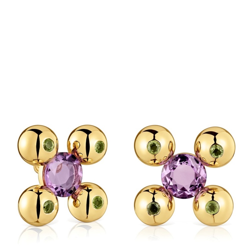 Pendientes TOUS Corta with 18kt plating over amethyst peridot Sugar Party Mujer Dorados Plateados | 8259PBVYK