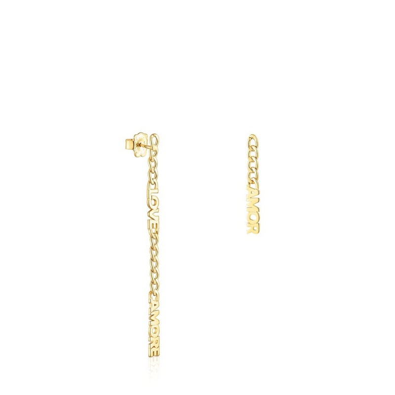 Pendientes TOUS Crossword Amor Chain Mujer Dorados | 5918DUTVS