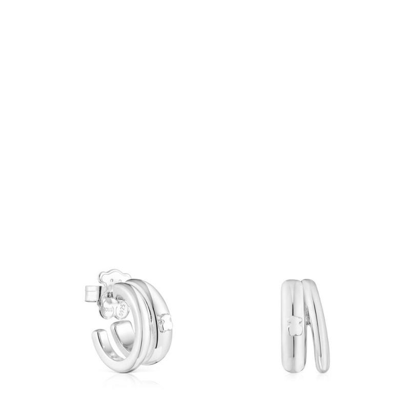 Pendientes TOUS Fellow Double-hoop Mujer Plateados | 5076PAIKY