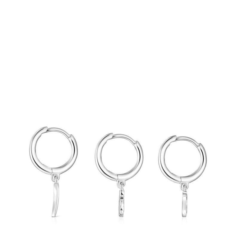 Pendientes TOUS Good Vibes Hooped Set Mujer Plateados | 7152GSWPO