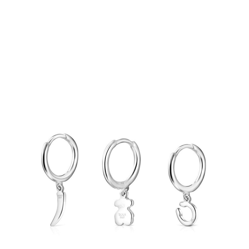 Pendientes TOUS Good Vibes Hooped earring Set Mujer Plateados | 5612GYUSH