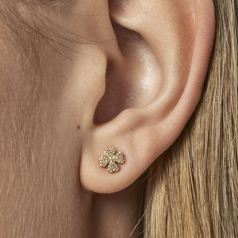 Pendientes TOUS Good Vibes clover with Diamonds Mujer Dorados | 1238XPJNV