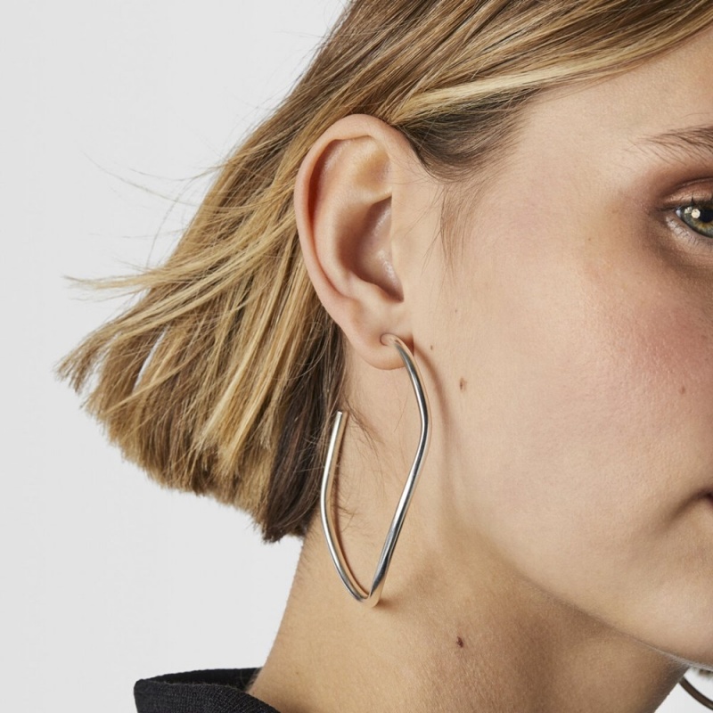 Pendientes TOUS Hav wave-shaped Hoop Mujer Plateados | 8260KVNXH