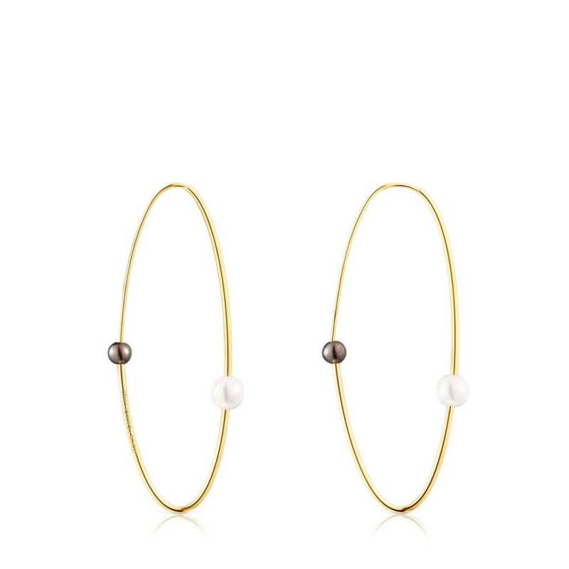 Pendientes TOUS Large vermeil Elipse Hoop with cultured pearls Mujer Plateados | 5269AYWSZ