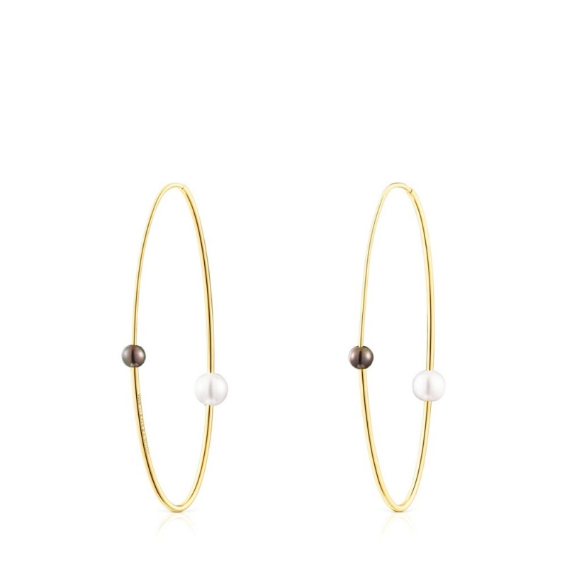 Pendientes TOUS Large vermeil Elipse Hoop with cultured pearls Mujer Plateados | 5269AYWSZ