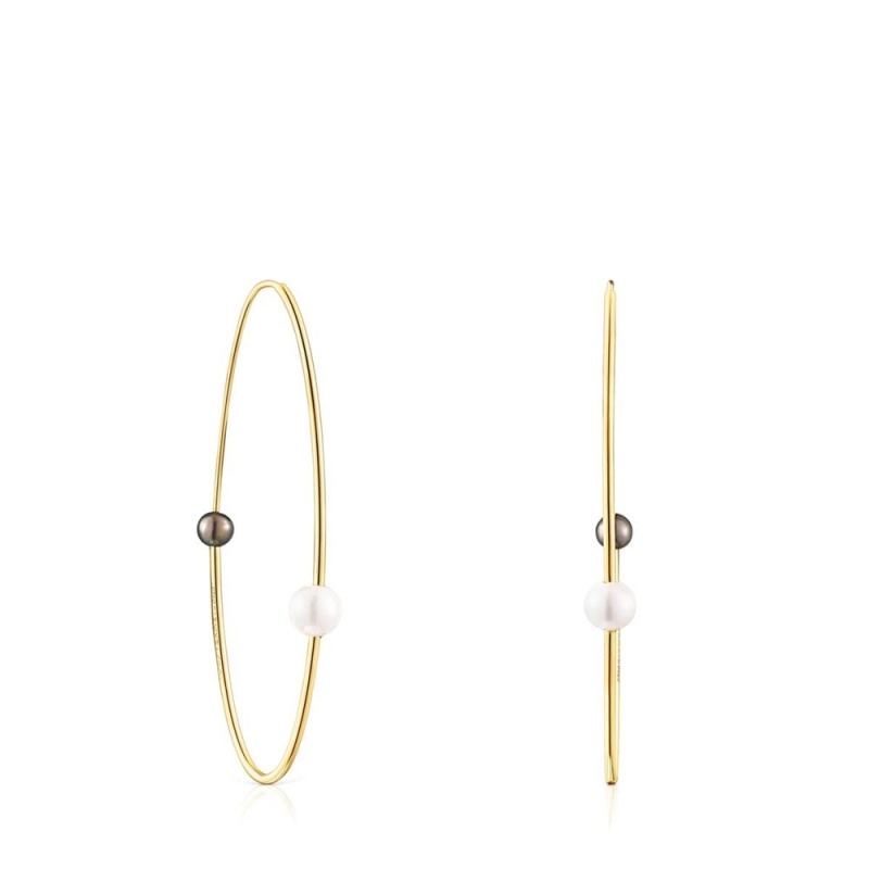 Pendientes TOUS Large vermeil Elipse Hoop with cultured pearls Mujer Plateados | 5269AYWSZ