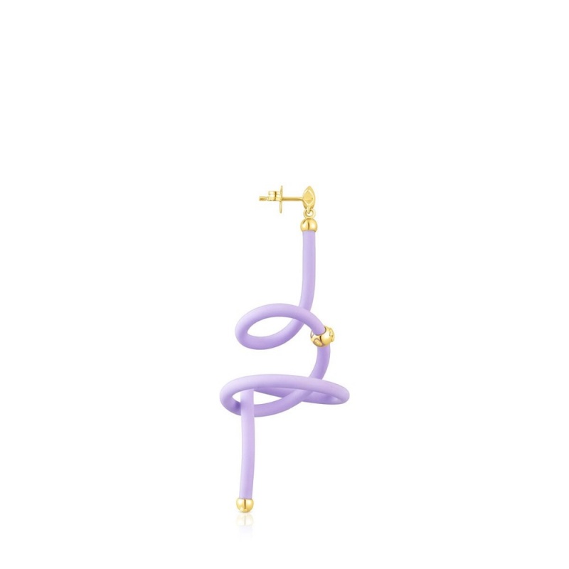 Pendientes TOUS Lilac spiral vermeil St. Tropez Caucho 1/2 Mujer Morados Plateados | 6283HUNPY