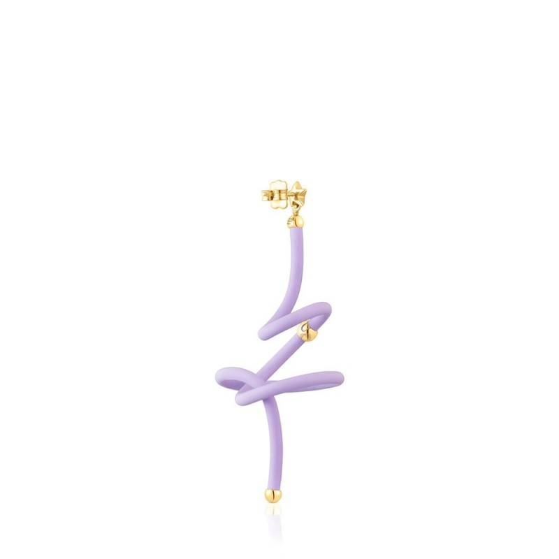 Pendientes TOUS Lilac spiral vermeil St. Tropez Caucho 1/2 Mujer Morados Plateados | 6283HUNPY