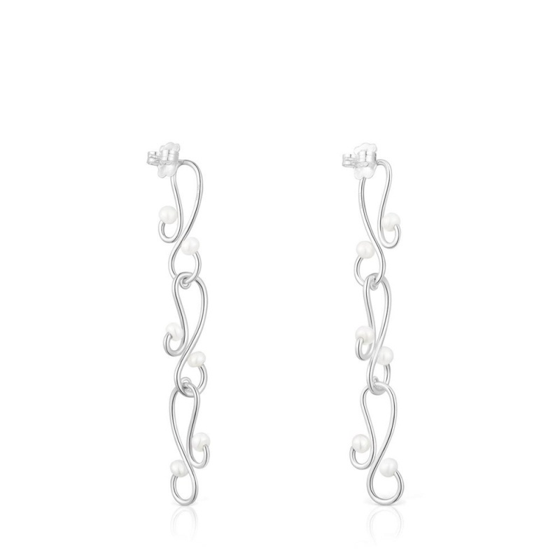 Pendientes TOUS Long Tsuri with motifs cultured pearls Mujer Plateados | 7061ILGNA