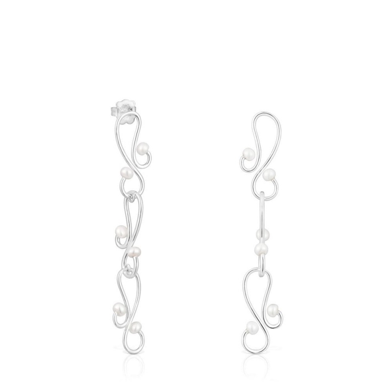 Pendientes TOUS Long Tsuri with motifs cultured pearls Mujer Plateados | 7061ILGNA