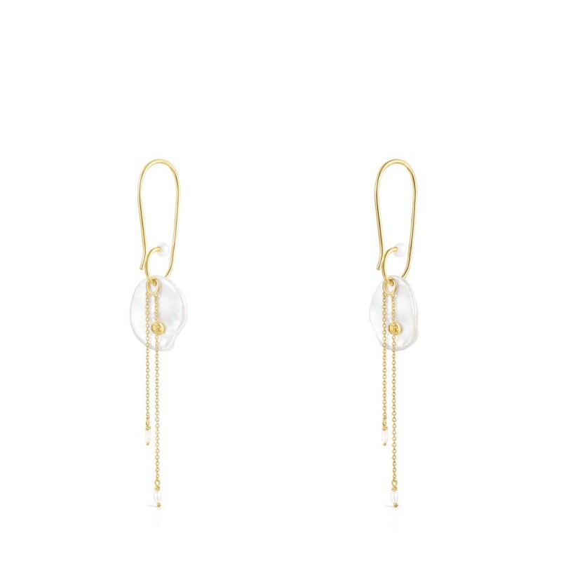 Pendientes TOUS Long Vermeil Nenufar petal with Pearls Mujer Plateados | 1340PSMZI