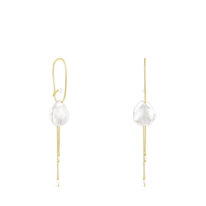 Pendientes TOUS Long Vermeil Nenufar petal with Pearls Mujer Plateados | 1340PSMZI