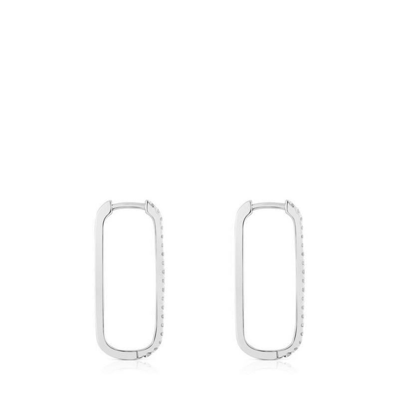 Pendientes TOUS Long oval hoop in with diamonds Les Classiques Mujer Blancos Dorados | 9781WQJLP