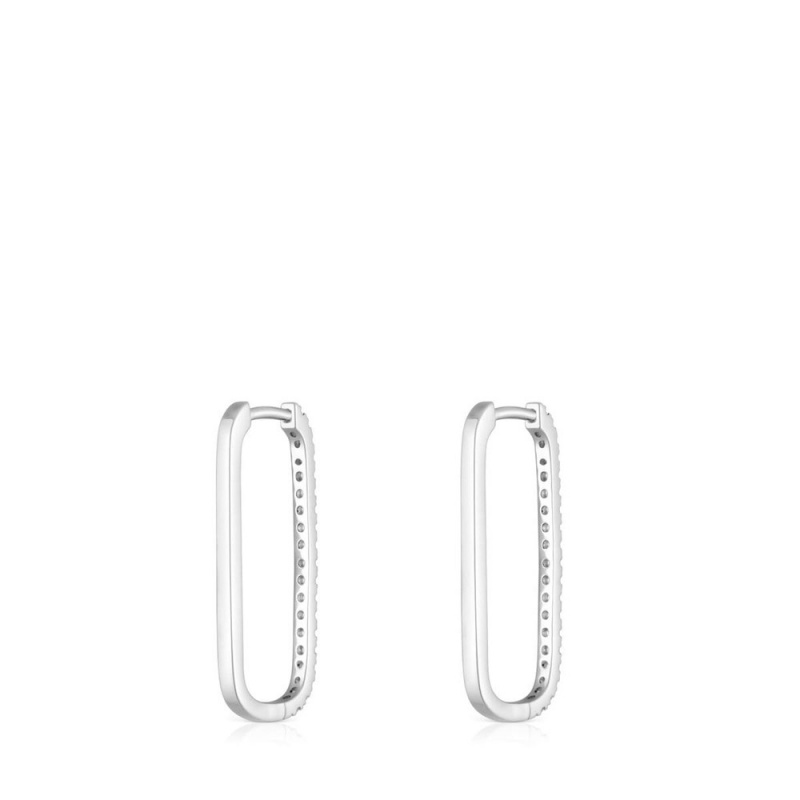 Pendientes TOUS Long oval hoop in with diamonds Les Classiques Mujer Blancos Dorados | 9781WQJLP