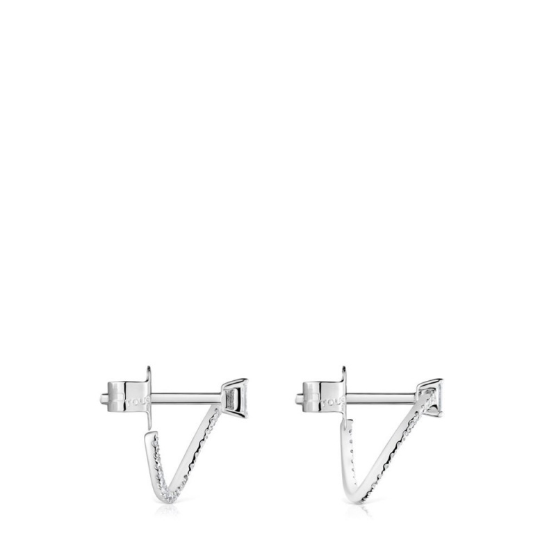 Pendientes TOUS Medium short hoop in with diamonds Les Classiques Mujer Blancos Dorados | 5384TKLUD