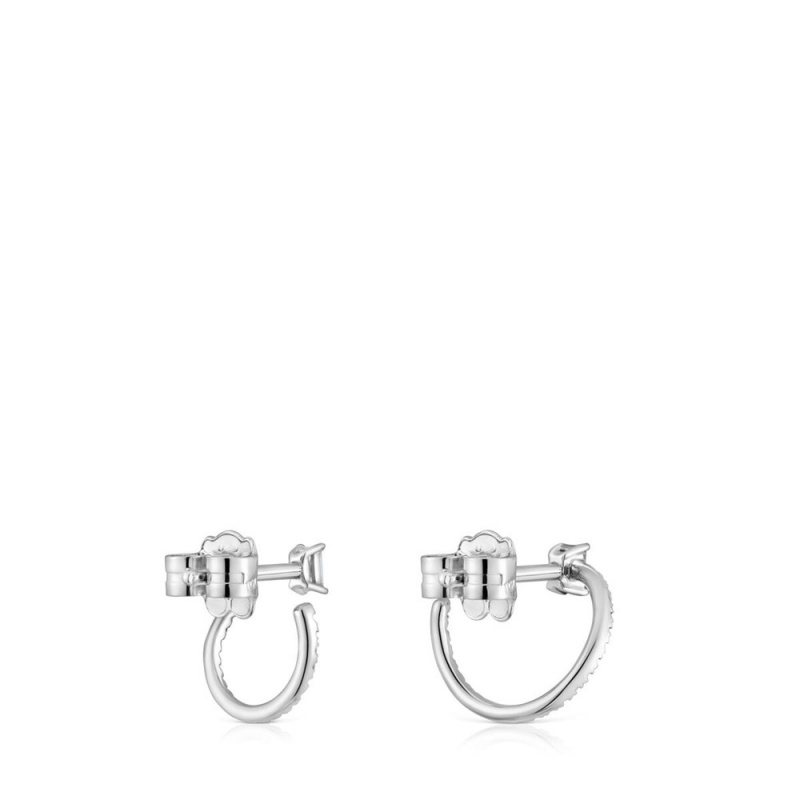 Pendientes TOUS Medium short hoop in with diamonds Les Classiques Mujer Blancos Dorados | 5384TKLUD