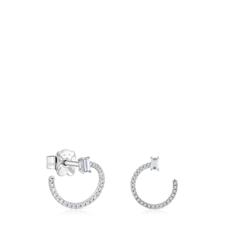 Pendientes TOUS Medium short hoop in with diamonds Les Classiques Mujer Blancos Dorados | 5384TKLUD