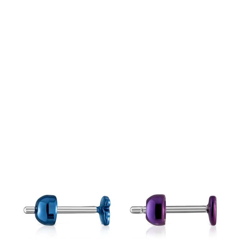 Pendientes TOUS Pack of Bickie IP steel ear Pendientess Mujer Morados Azules Grises | 1950PKIJO