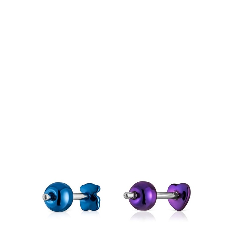 Pendientes TOUS Pack of Bickie IP steel ear Pendientess Mujer Morados Azules Grises | 1950PKIJO