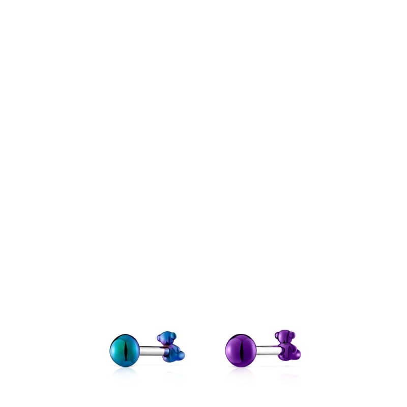 Pendientes TOUS Pack of Bold Bear ear Pendientess in lilac-colored IP steel Mujer Morados Verdes Grises | 4679LWETN