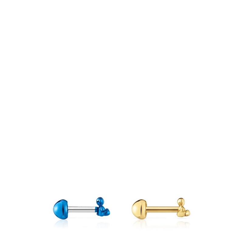 Pendientes TOUS Pack of Bold Bear ear Pendientess in colored IP steel Mujer Dorados Azules Grises | 9851UNVEM