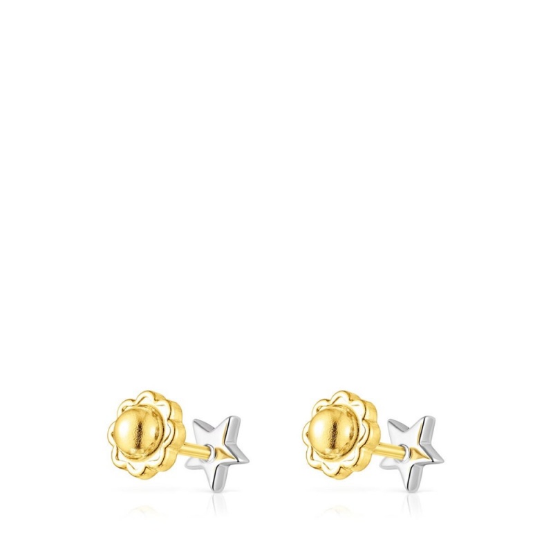 Pendientes TOUS Puppies with Diamonds Star motifs Mujer Blancos Dorados | 9526AOVJX