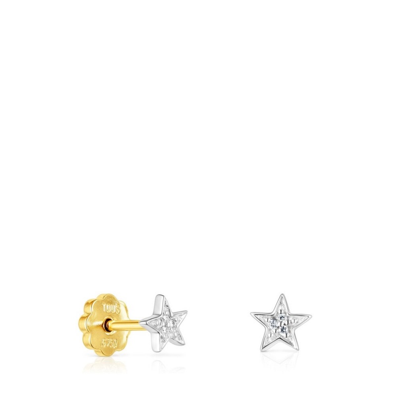 Pendientes TOUS Puppies with Diamonds Star motifs Mujer Blancos Dorados | 9526AOVJX