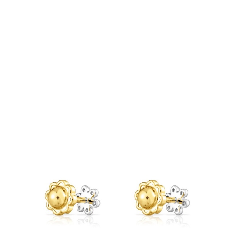 Pendientes TOUS Puppies with diamonds flower motif Mujer Blancos Dorados | 4836ZJKRQ