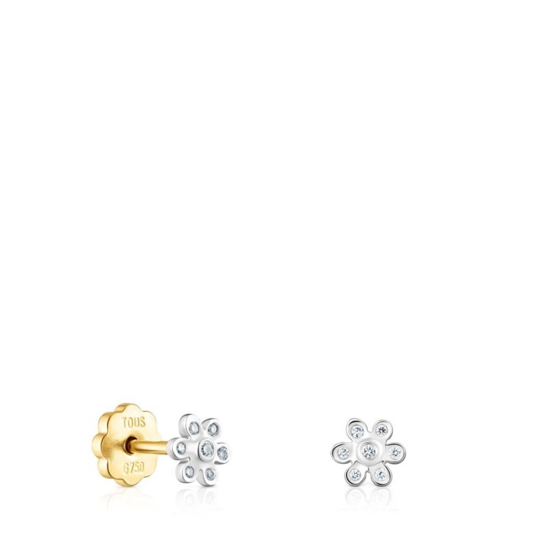 Pendientes TOUS Puppies with diamonds flower motif Mujer Blancos Dorados | 4836ZJKRQ