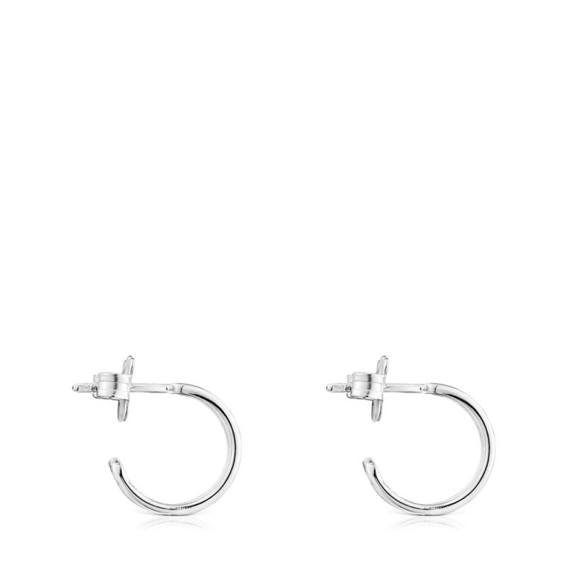 Pendientes TOUS Small Bear Row hoop with silhouette Mujer Plateados | 8637RCPXH