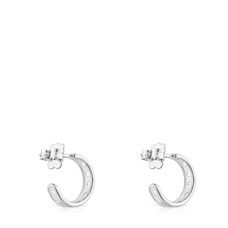 Pendientes TOUS Small Bear Row hoop with silhouette Mujer Plateados | 8637RCPXH