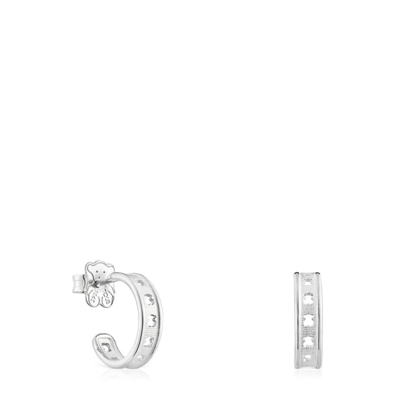 Pendientes TOUS Small Bear Row hoop with silhouette Mujer Plateados | 8637RCPXH