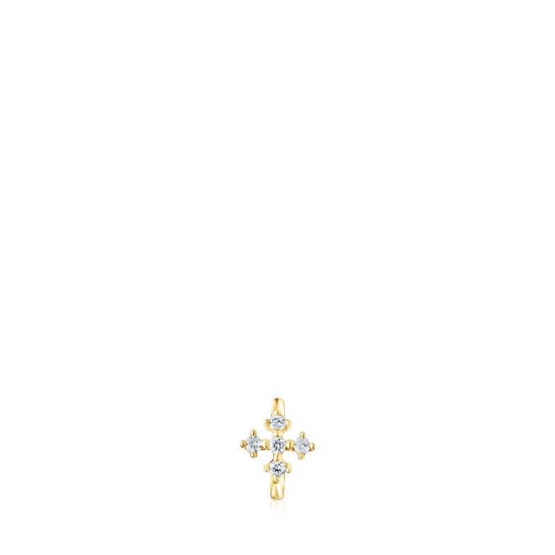 Pendientes TOUS Small Cross hoop eardiamonds Les Classiques Mujer Dorados | 0936IMOGQ